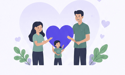 An illustration of a family holding a heart